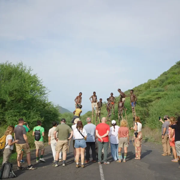 Stilt walking among the Banna Tribe in Ethiopia's Omo Valley.