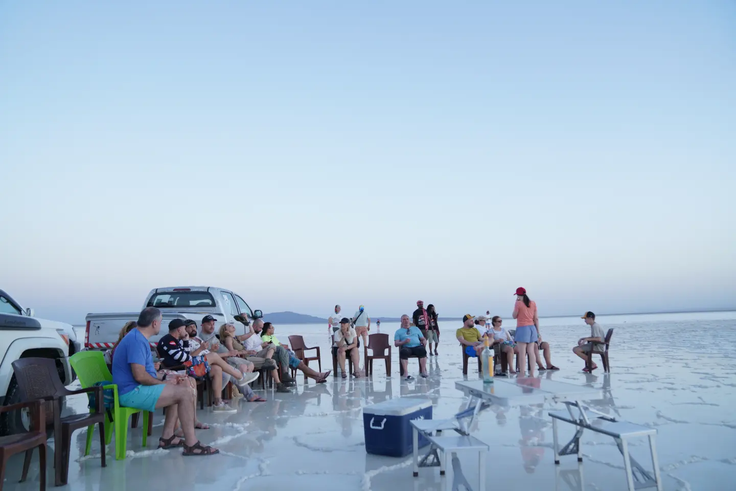 worldsun ethiopia tours with a group of tourists in the Danakil Depression desert